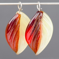 Lampwork Leaf (18mm) Ruby Red and Yellow Opal